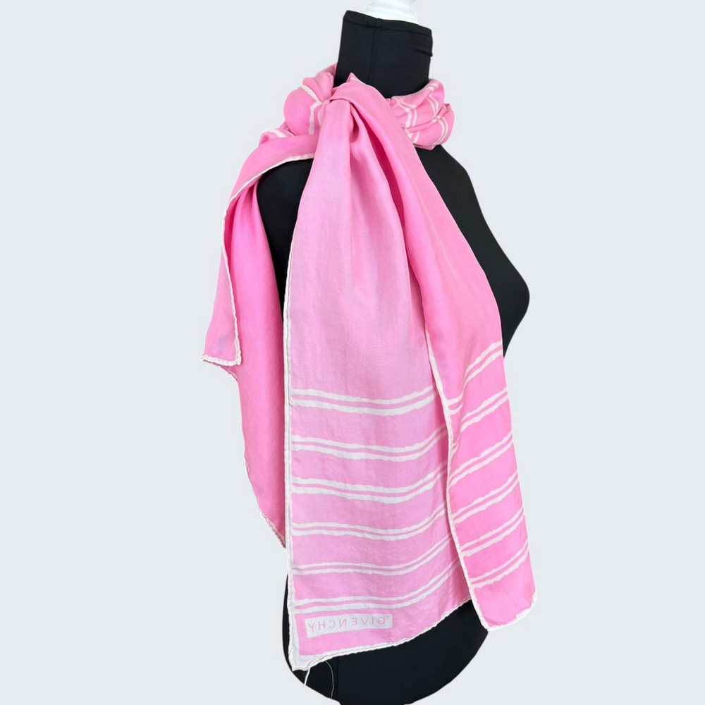 Givenchy Pink White Striped Silk Scarf Vintage